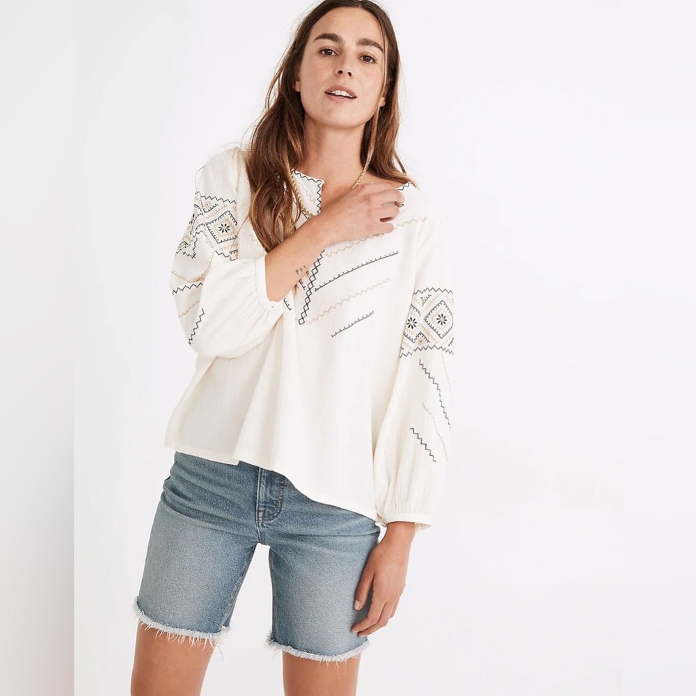 Madewell embroidered peasant top